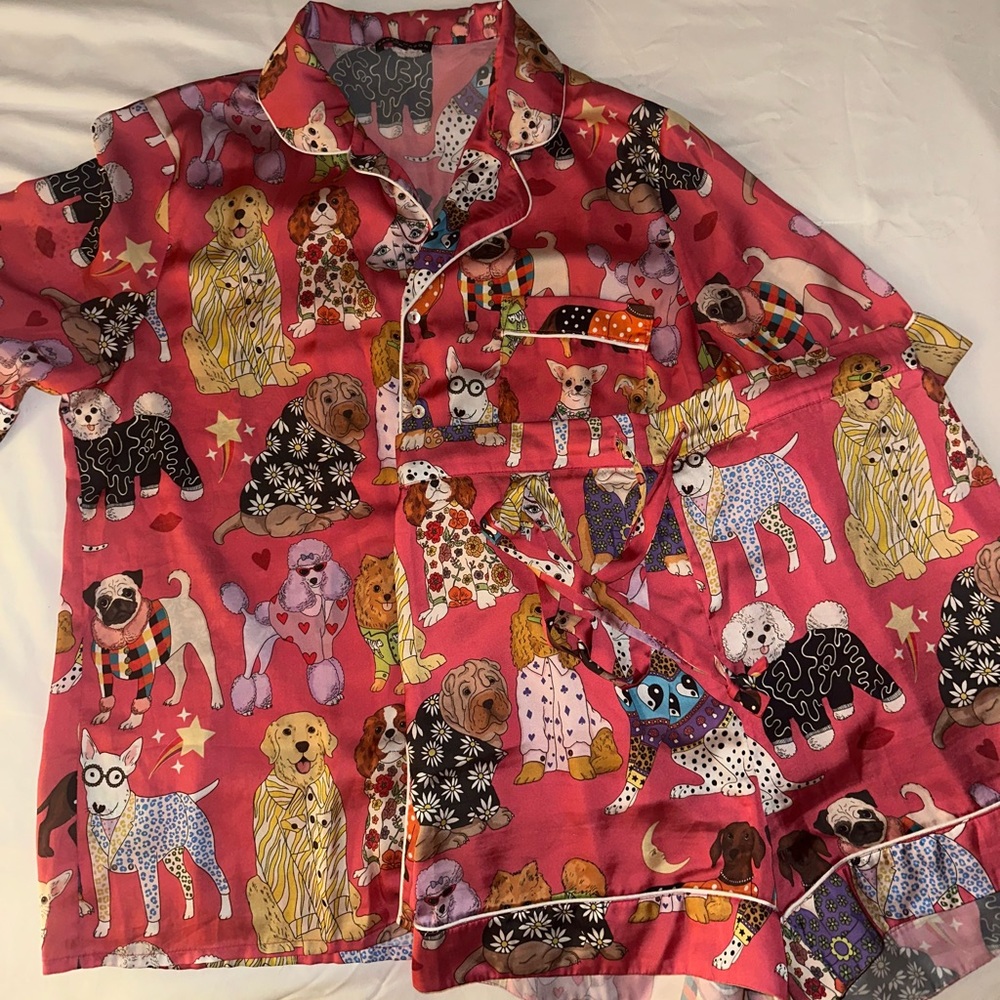 Silky Pink Dog Print Pajama Set - Karen Mabon